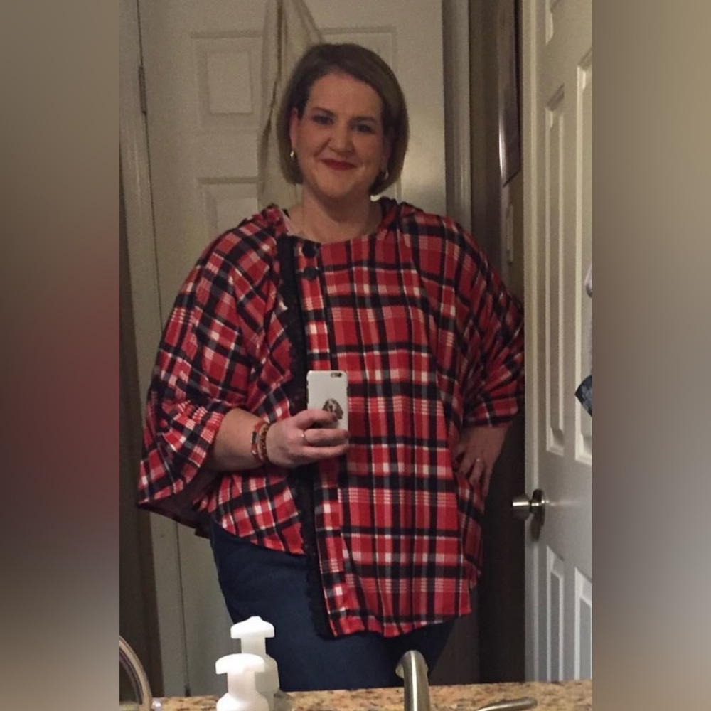 Red checker cape with hood